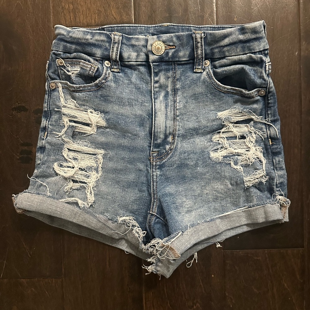 Size 0 AE American Eagle Outfitters Next Level Blue Distressed Jean Shorts